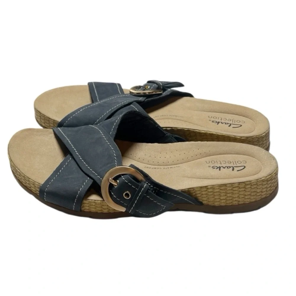 Clarks Reileigh May blue suede leather sandals size 9
